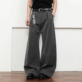 WIAOFELLAS  -  Fashion Summer Men's Solid Color Patchwork Design Casual Pants Trendy Loose High-waisted Wide Leg Trousers Male