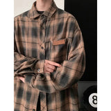 Wiaofellas  -  Retro Plaid Shirt with Long Sleeves for Men's Design Loose Feel