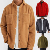 WIAOFELLAS  -  Men's Plush Jacket Autumn Winter Long Sleeve Stand Neck Button Cardigan Coat Casual Loose Warm Top Outerwear Streetwear