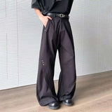 WIAOFELLAS  -  American Style Men's Suit Pants Vertical Rivets Design Solid Color Machete Pants Straight Leg Loose Male Bottom New