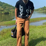 WIAOFELLAS  -  Men's Casual T-Shirt Fashionable Trendy Hip-Hop High Street Y2k Retro Snake Pattern Loose Cotton Top Spring And Summer