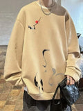WIAOFELLAS  -  New Ink Painting Crane Printed Pullover Hoodies For Men Spring Hip Hop Fashion O-Neck Hoody Y2K Streetwear Sweatshirts