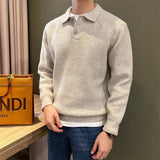 WIAOFELLAS  -  Korean New Men's Polo Neck Sweater Luxury Knitted Long Sleeve Pullover Autumn Casual Solid Color Streetwear Leisure Knitwear Top