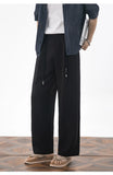 Wiaofellas  -  Mens Cropped Linen Blend Dress Pants Casual Drawstring High Waist Breathable Suit Trousers Japanese Clean Fit Straight Trousers