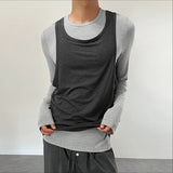 WIAOFELLAS  -  Men T Shirt Patchwork O-neck Long Sleeve Personality Male Tee Tops Streetwear Knitted Fashion Casual Men Clothing S-5XL
