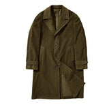 WIAOFELLAS  -  England Style Solid Corduroy Trench Coats Men New Lapel Single Breasted Fall Outerwear Long Sleeve Mid-length Mens Winter Jacket