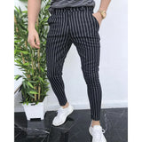 WIAOFELLAS  -  Faion Casual mid Waist Striped Pants Men's Loose Fit Comfortable Elastic Waist Trousers Urban Sle Spring Summer Faion