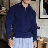 WIAOFELLAS  -  Half Turtleneck Zipper Sweater Men's American Style Retro Loose Shoulder Long Sleeve Pullover Sweater Jacket