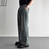 Wiaofellas  -  New American Retro Men Washed Denim Jeans Pleated Waist Loose Wide Leg Straight Trousers Casual Vintage Long Pants Daily Outfit
