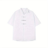 Wiaofellas  -  Summer New Men's Solid Color Short-Sleeve Shirt Chinese Retro Fashion Trend High Street Casual Simple Loose Niche Men's Top
