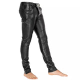 Wiaofellas  -  Men Punk Faux Leather Pants Slim Fit Ankle‑Tied Biker Motorcycle Trousers Zipper Long Pants Nightclub Streetwear Casual Trousers
