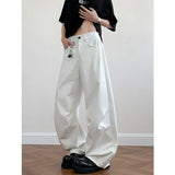 Wiaofellas  -  Men's Loose Fit Casual Pants 2026 M-5XL Plain Color Wide Leg Comfortable Blend Urban Streetwear Daily Wear Black White