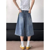 WIAOFELLAS  -  Fashion Men's Gradient Do Old Casual Denim Shorts Trendy 2025 Summer High-waisted Loose Wide Leg Short Pants Male