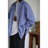 Wiaofellas  -  Japan fashion Ciboy Loose Retro Basic Men's and Women's Striped Cotton Casual Long sleeve Shirts