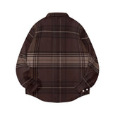 WIAOFELLAS  -  Vintage Men's Big Plaid Long Sleeve Shirt American Style Comfortable Corduroy Brown Trendy Classic Spring Autumn Fashion