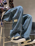 WIAOFELLAS  -  Spring Autumn Cargo Jeans Men Straight Loose Stitching Design Sense Niche Korean Streetwear All-match Wide-leg Denim Pants Mens