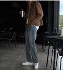 Wiaofellas  -  Early Autumn Brown Stand Collar Jacket Outerwear Loose American Sleeve Warm Gate Men's Fashion Stand Fit Long Sleeve