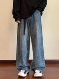 WIAOFELLAS  -  Spring Autumn High Street Washed Loose Wide Leg Jeans Men Vintage Trousers Straight Drape Dragging Old Denim Pants