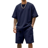 WIAOFELLAS  -  Men's Summer American-Style Loose Heavy Sweater High Street Hip-Hop Sport Short-Sleeved Set with Shorts
