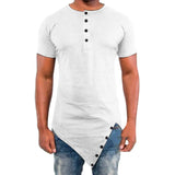 WIAOFELLAS  -  Men's Summer Fashion Irregular T-Shirt Short Sleeve Solid Hip Hop Pull On Tshirt Male Streetwear Henry Collar Casual Tops Tees