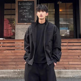 WIAOFELLAS  -  Fashion Men's Solid Color Stand Collar Jackets Trendy Summer American Style Zipper Long Sleeves Coats Male