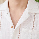 WIAOFELLAS  -  Mens Shirt Hollow Breathable Casual Vacation Shirt Summer Fashion Plain Thin Beach Short-Sleeved Top Men'S Clothing 2025 New