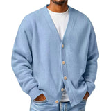 WIAOFELLAS  -  New Men's Casual Long Sleeve Sweater Cardigan V-neck Loose Top Autumn Winter Fashion Versatile Jacket For Male Knitted Coats