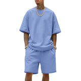 WIAOFELLAS  -  Men's Summer American-Style Loose Heavy Sweater High Street Hip-Hop Sport Short-Sleeved Set with Shorts