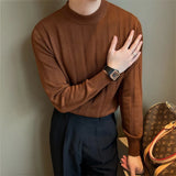 WIAOFELLAS  -  Men's Light Luxury Business Slim-fit Knit Pullover Hollow Out Casual Long Sleeve Solid Color O Neck Retro Popular Basic Sweater
