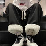 Wiaofellas  -  Winter Thickened Fleece Straight Leg Casual Pants Men's Trendy Lamb Velvet Versatile Cool Teenage Sports Fashion Trousers