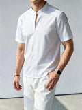 Wiaofellas  -  Summer Stand Up Collar Short Sleeved T-shirts Men Loose Casual Social Pullover Vacation Beach Hawaiian T-shirt Men Clothing