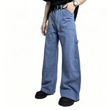 Wiaofellas  -  Vintage Carpenter Cargo Pants Multi Pockets Stitch Detail Loose Wide Straight Leg Baggy Trousers Y2K Streetwear Couple Bottoms