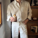 WIAOFELLAS  -  Stripe Long Sleeve Shirt Men Early Autumn High Quality Texture Casual Wrinkle Free Drape