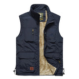 WIAOFELLAS  -  Spring and Autumn Vest Men's Multi Pocket Straight Bottom Loose Standing Neck Solid Cardigan Large Sweetheart Tank Top