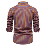 WIAOFELLAS  -  Autumn New Men's Versatile Fashion Stripe Long Sleeved Shirt