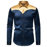 WIAOFELLAS  -  Mens Shiny Red Satin Dress Shirts Hit Color Long Sleeve Casual Button Down Silk Shirt Men Party Wedding Prom Suit Shirt Male XXL