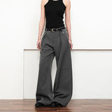 WIAOFELLAS  -  Fashion Summer Men's Solid Color Patchwork Design Casual Pants Trendy Loose High-waisted Wide Leg Trousers Male