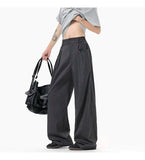 WIAOFELLAS  -  simple men's casual trousers pleated design new solid color wide leg bottom loose straight thin male pants summer