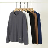 WIAOFELLAS  -  Men Clothing Trend Long Sleeve Half Zipper T-Shirt Loose Spring Autumn Split American Tide T- Tops Solid Tees Shirts Tshirt New