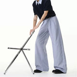 Wiaofellas  -  Autumn Blue White Striped Pleated Straight-Leg Pantalones Man High Street Fashion Baggy Trousers Casual Cleanfit Y2K Pants