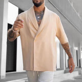 WIAOFELLAS  -  Mens Short Sleeved Daily Elegant Solid Half Sleeves Fashion Business Casual Outer Simple Large Lapel Shirt Summer Top New