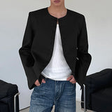 WIAOFELLAS  -  Men Blazer Solid Color O-neck Long Sleeve Button Casual Male Suit Streetwear 2026 Spring Fashion Leisure Thin Coats Men