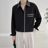 WIAOFELLAS  -  Luxury Spring Men's Long Sleeved Shirts Trendy Simple Button Up Loose Men Shirt Tops High-End Korean Japanese Mens Clothing