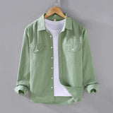 Wiaofellas  -  American Style Cargo Shirt Men Spring Autumn Mens Long Sleeve Shirts Pockets Pure Cotton Casual Shirts Comfortable
