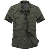 Wiaofellas  -  Summer New Fashion Cotton Casual Shirts Men Loose Shirts Short Sleeve Turn-down Collar Military Style Male Tops