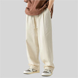 WIAOFELLAS  -  Men Beige Casual Pants Harajuku Baggy Cotton Trousers Straight Pant Men Oversized Pocket Design 2025 New Autumn Pants