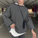 WIAOFELLAS  -  Men Striped T Shirt O-neck Long Sleeve Oversize Casual Male Tee Tops Streetwear Loose Fashion Men Clothing Camisetas