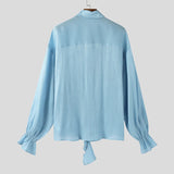 WIAOFELLAS  -  Men Shirt Solid Pleated Ruffle Lapel Long Sleeve Men Clothing Streetwear Loose Fashion Casual Tops Male Shirts S-5XL