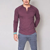 Wiaofellas  -  Men's Slim Fit Long Sleeve V Neck T-Shirt Top Tee Ultra-Minimalist Casual Wear for Daily Use High-Collar  Color