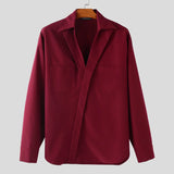 WIAOFELLAS  -  Men Shirt Solid Lapel Long Sleeve Loose Casual Men Clothing Korean Style Streetwear Pockets Fashion Tops Male Shirts